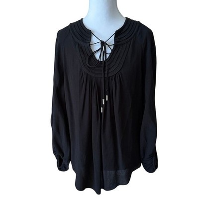 DVF Diane Von Furstenberg Black Capsule Blouse 2 Tie Neck Boho Flowy Top