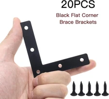 20PCS Black L Shape Corner Brackets 80x80mm Steel 90 Degree Furniture Plates