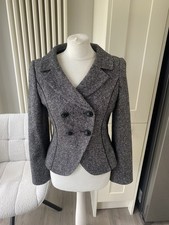 VINTAGE HOBBS BLACK GREY WOOL BOUCLE TWEED HERRINGBONE BLAZER JACKET SIZE 10