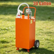 30 Gallon Gas Caddy w/ Pump Wheels Fuel Gasoline Diesel Transfer Tank Orange