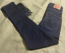 LEVIS 721  HIGH RISE SKINNY  DISTRESSED BLUE JEANS w/ANKLE FRINGE WOMEN  S 26w