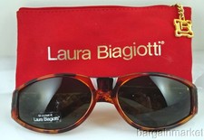 NOS Vintage LAURA BIAGIOTTI Tortoise Shell Oval Sunglasses Made in Italy w/Case