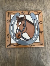 Earthtones Hand Glazed Square Decorative Art Tile Horse 1999