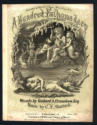 1869 - NEPTUNE - One Hundred Fathoms Deep  - EX RARE Sheet Music Lithograph