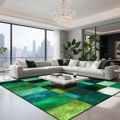 1pc Classic Velvet Area Rug, Light Luxury Easy Abstract Art Geometric Color Bl