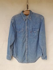 Vintage Levis Western Denim Shirt Mens Medium Pearl Snap Button Down Long Sleeve