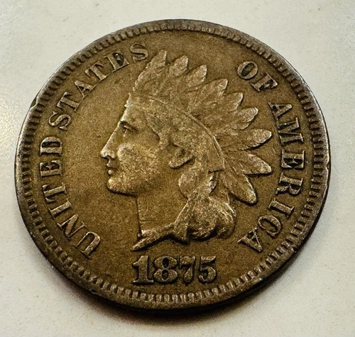 1875 US Indian Head Cent! XF Details! SHARP! Semi Key Date! Hard to Find, Fresh
