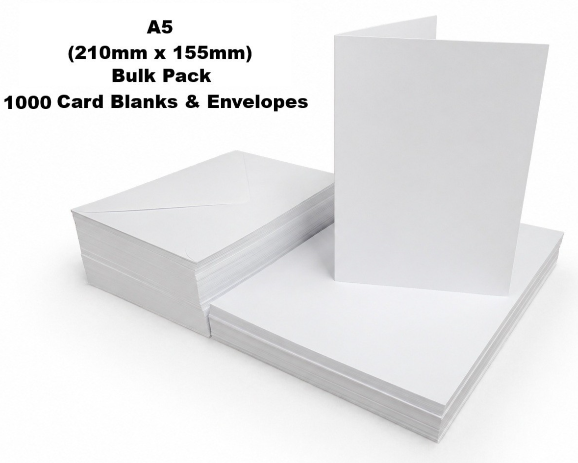 Premium A5 White Card Blanks & Envelopes – 300gsm (Pack of 1000)
