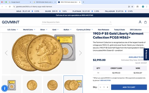 1903 Five Dollar Liberty MS62+