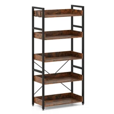 5-Tier Storage Rack w/ 4 Hooks Open Display Shelves Metal Frame Display