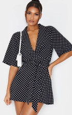 Black & White Polka Dot Belt Tea Dress with belt - Size 10 - PRETTYLITTLETHING