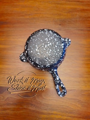 Wagner Ware Cast Iron Skillet Ashtray Black White Speckled Enamel Vintage