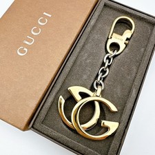 Gucci Key ring chain Interlocking GG Double G Bag Charm Gold Silver tone Rare