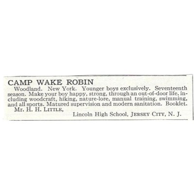 Camp Wake Robin Woodland NY H.H. Little c1918 Original Advertisement AE5-SV3