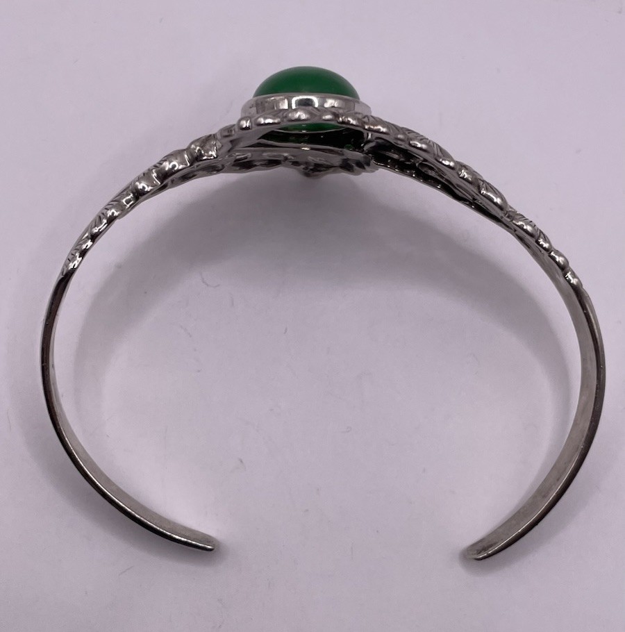 Sterling Silver Large Green Chalcedony Leaf Cuff(… - image 5