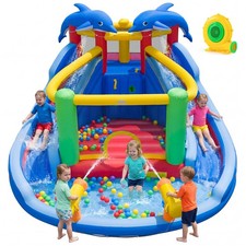 Inflatable Water Slide Park w/Double Slides Jumping Area 680W Blower for Yard