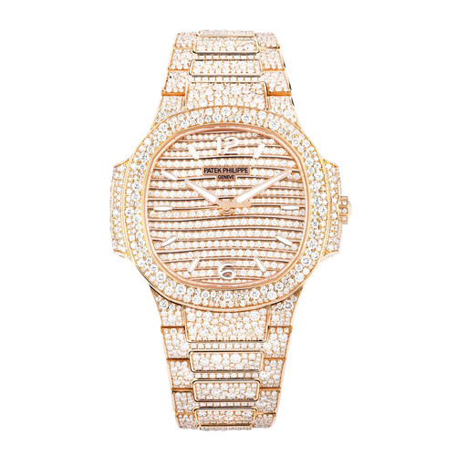 Patek Philippe Nautilus Watch 35MM Diamond Pave Index Hour Mar...