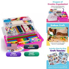 Blue Squid Arts & Crafts Box - Pink 2800+ pcs 2 Drawers 18 Compartments