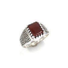 anello in argento 925 massiccio corniola rossa anello a fascia sigillo uomo g...