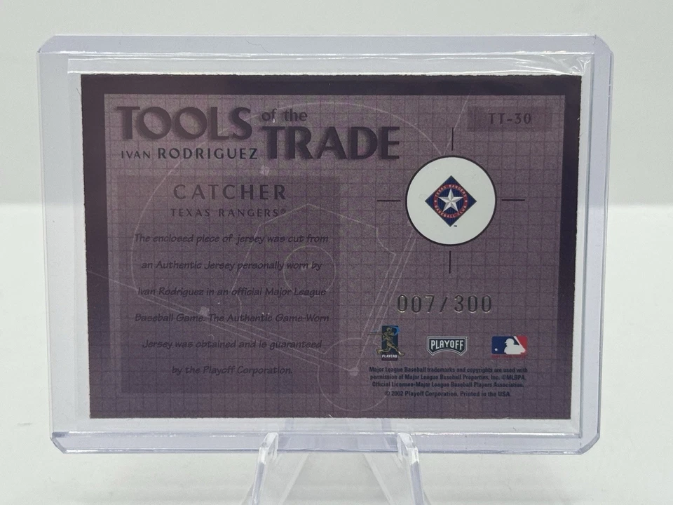 Ivan Rodriguez Game Worn Patch 007/300 2002 Playoff Absolute Tools of Trade #30 - Image 2 of 2