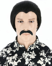 Men'S Black Short Hair and Moustache Halloween Party Costume Wig