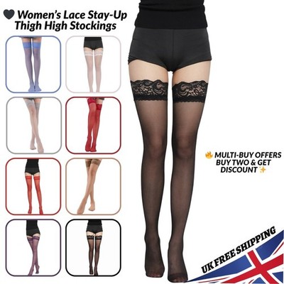 Damen Frauen Sexy Halterlose Strümpfe Elastisch Spitze Top Overknee Transparent Strümpfe