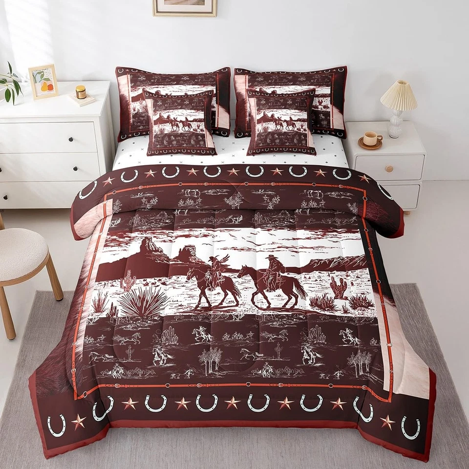 Juego de edredón Western 7 piezas tamaño king caballo vaquero juego de cama para niños yo... Foto 3 de 4