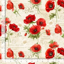 Poppy Passion Flowers Words Fabric By Yard Cotton Timeless Treasures CD3804