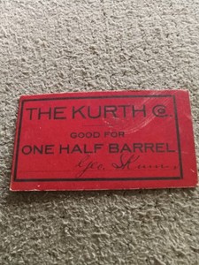 KURTH BREWING CO. COLUMBUS, WISCONSIN TRADE TOKEN ONE HALF BARREL