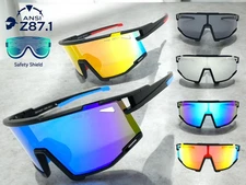 WHOLESALE LOT Sporty Wrap Around ANSI Z87.1 Safety Shield SUN GLASSES 12 Pairs