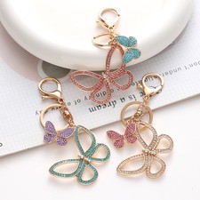 Womens Crystal Hollow Butterfly Animal Pendant KeyChain Handbag Keyring Gift