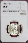1939-S WASHINGTON QUARTER NGC MS64