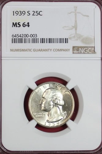 1939-S WASHINGTON QUARTER NGC MS64