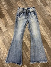 BKE Girls Sz7 Blue Denim Flared Jeans w/Adjustable Waist