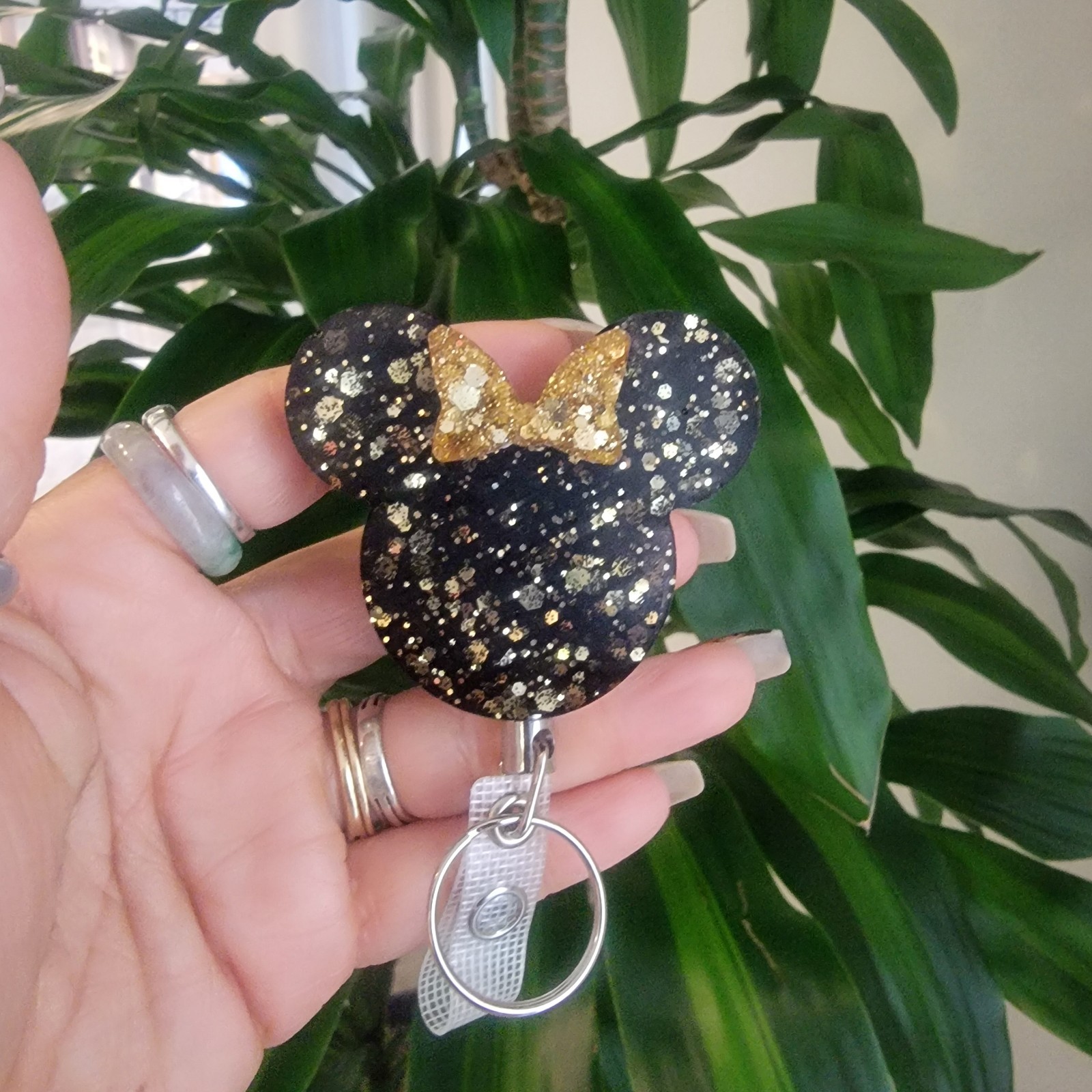 Black & Gold Bow Glitter Heavy Duty ID Badge Reel Made With MINNIE MOUSE