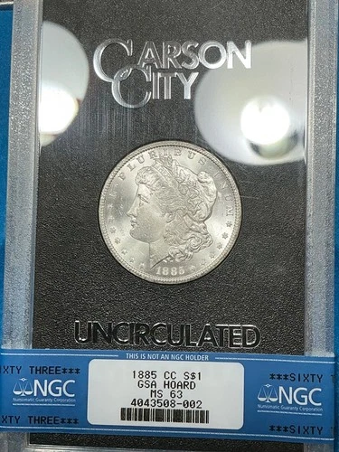 NGC MS63 1885 CC MORGAN DOLLAR  GSA BOX AND CARD, BLAST WHITE