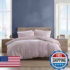 Nautica- Queen Duvet Cover Cotton Reversible Bedding Button Closure Casual Home