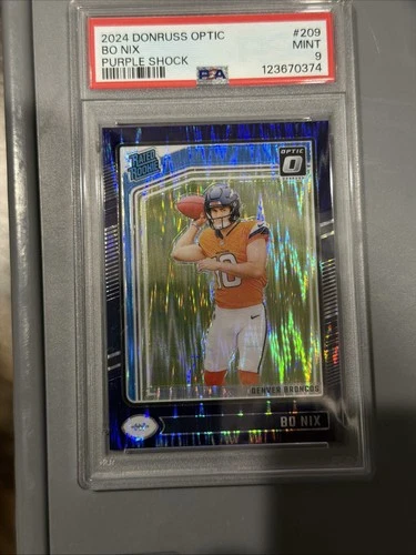 2024 Panini Donruss Optic Rated Rookie Bo Nix Purple Shock Prizm PSA 9!!