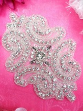 XR197 Applique Crystal Clear Glass Rhinestone Silver Beaded 5" Amazing  