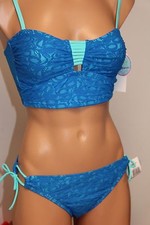 NWT Raisins Swimsuit Bikini 2pc set Sz M Cropped Cami Blue Tie side