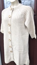Vtg May Claire Long Cream TAN Acrylic Sweater Dress Tunic Wood Button Y2K 1990s