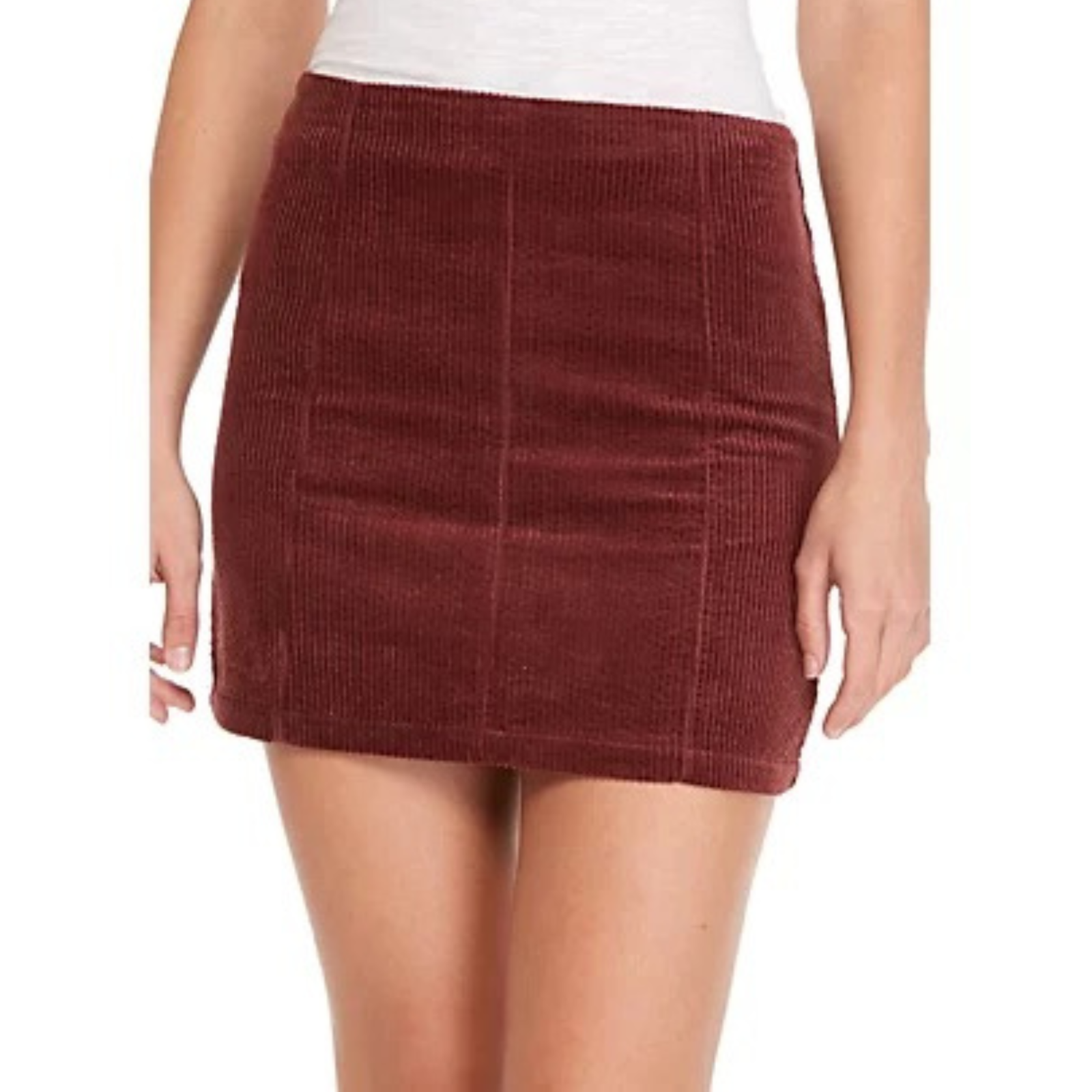 Corduroy Mini Skirt Ashley Mason Wine Burgundy Women Large NWT-image