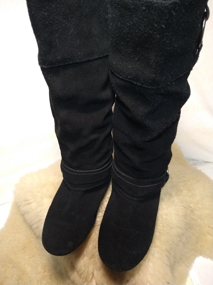 WHITE MOUNTAIN WOMANS SUEDE KNEE HIGH SLOUCHY BOOTS LOW HEEL SIZE 7 BLACK- NICE! - Image 3 of 4