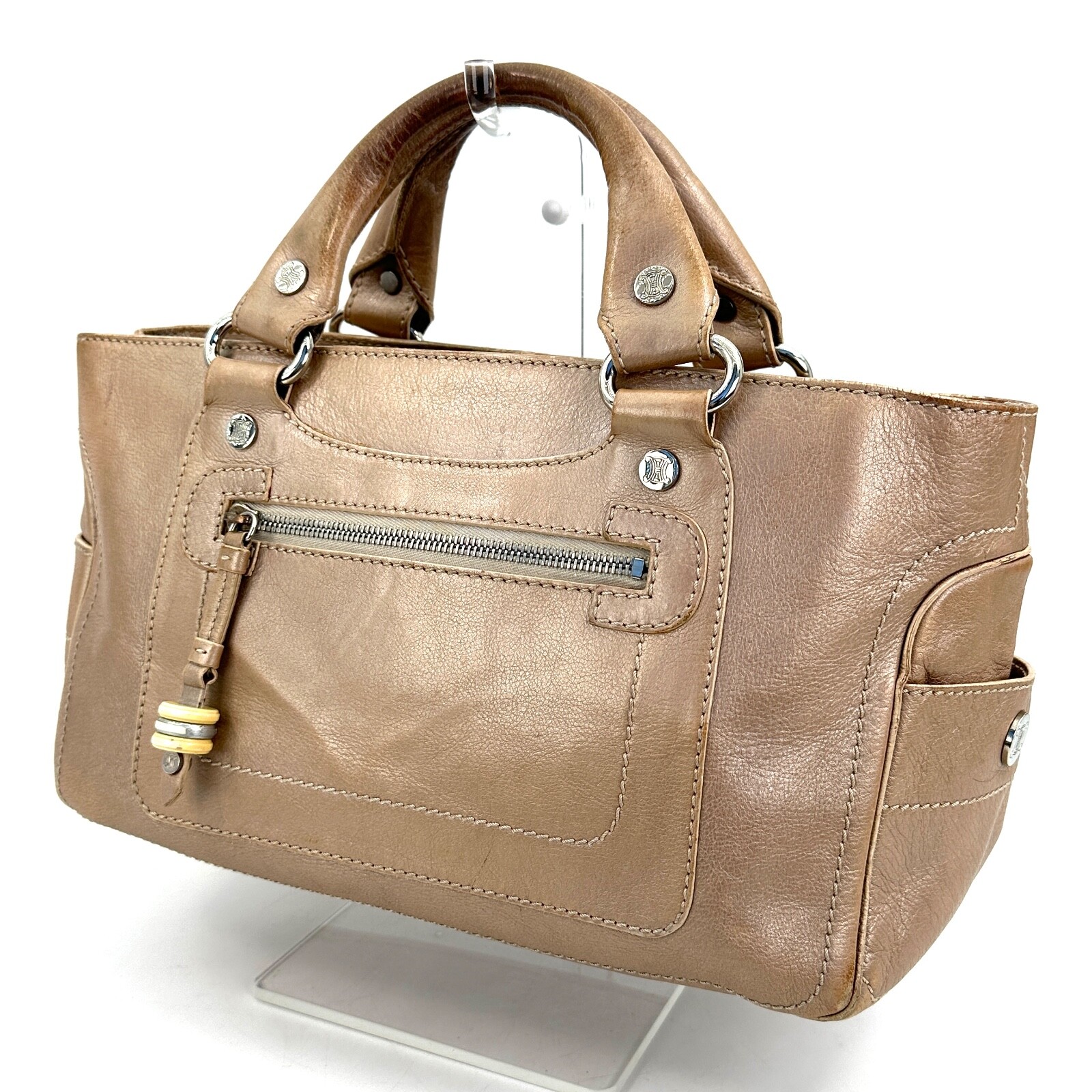 CELINE Boogie bag Hand Bag Leather Beige Authentic
