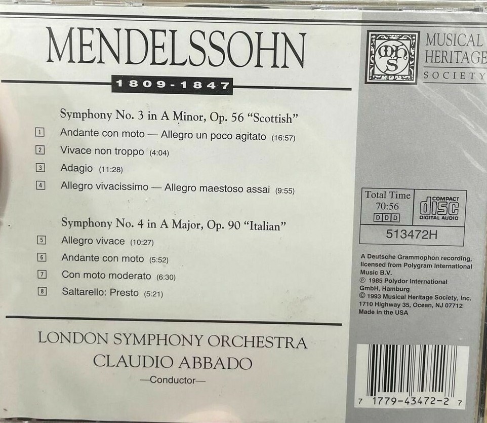 CLAUDIO ABBADO - MENDELSSOHN symphonies no.3 & 4 CD London