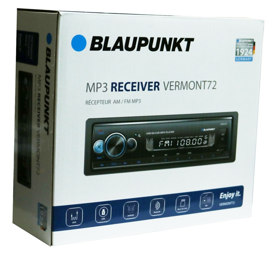 Blaupunkt VERMONT 72 Single Din Mechless Bluetooth Receiver w/ USB/AUX/SD/SD eBay