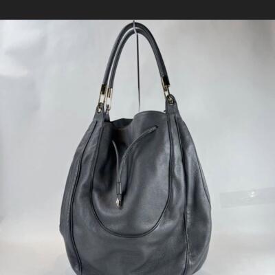 Jil Sander Leather Tote Bag Drawstring Gray Large Capacity Women Bag original LT