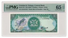 TRINIDAD & TOBAGO banknote 5 Dollars 1985 PMG MS 65 EPQ Gem Uncirculated