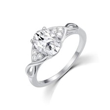 Ladies Solid Sterling 925 Silver 1 Carat White Sapphire Oval Cut Solitaire Ring