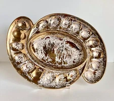 Mid Century Weeping Gold Ceramic Deviled Egg Crudités Tray Hollywood Regency 15"